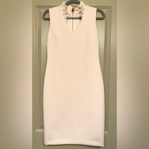 Calvin Klein Women's Sleeveless Ruffle Collar V-Neck Sheath Dress (Petal Pink,6)